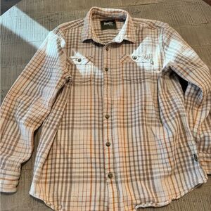 Howler Brothers Men's Plaid Flannel Shirt - Orange and Gray